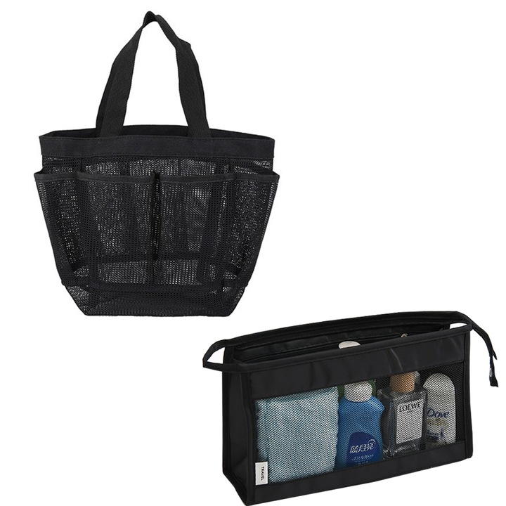 Комплект от 2 мрежести козметични чанти за пътуване, съхранение на грим или други течности, AllizBan, с 2 различни размера, черни