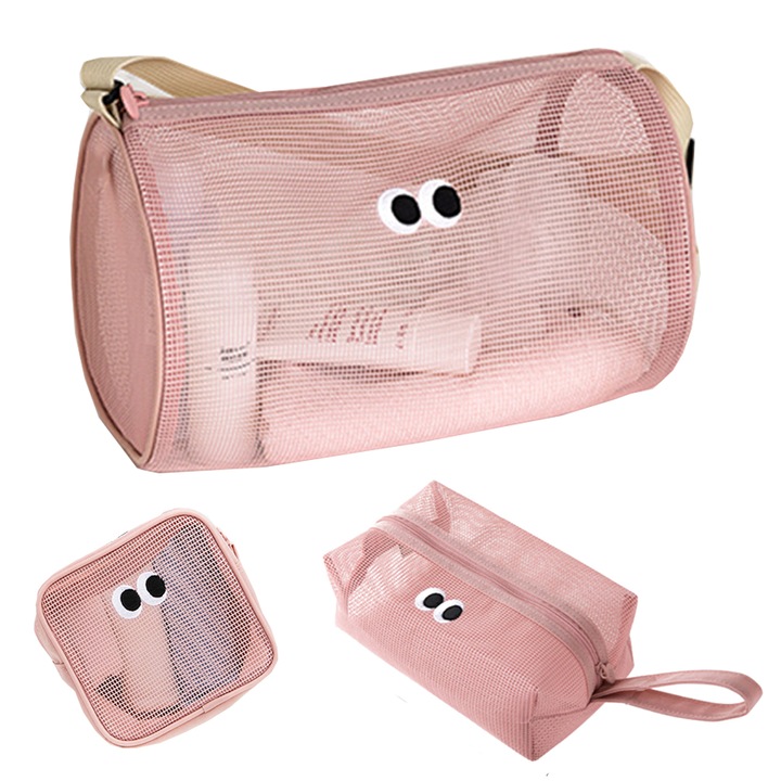 Set 3 Geanta cosmetice pentru voiaj, plaja, AllizBan, Poliester/PVC, 25 x 15 x 15 cm, Multicolor