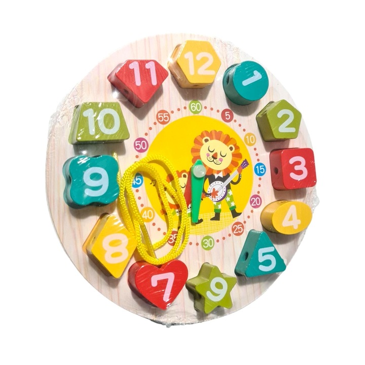 Jucarie educativa din Lemn tip Ceas cu forme geometrice de Snuruit