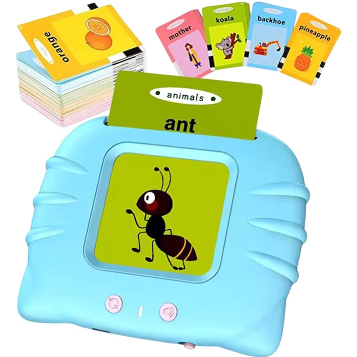 Монтесори играчка за деца над 2 години, образователна игра за изучаване на английски език, с 224 думи и 112 картинки, синя, PROMERCO®