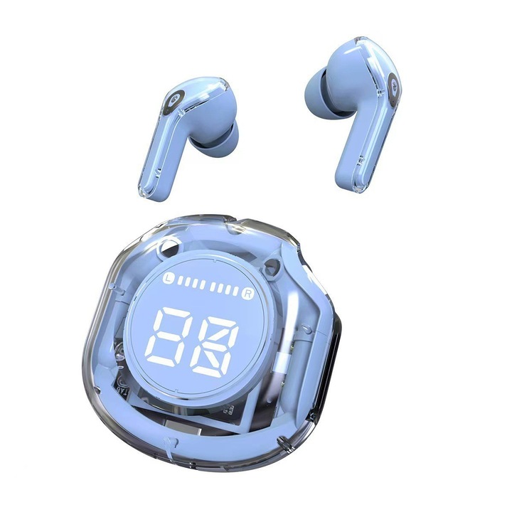 TWS безжични слушалки за поставяне в ушите с Bluetooth V5.3, HD микрофон, сензорно управление, цифров дисплей, технология за шумопотискане ANC-ENC, водоустойчиви, магнитна кутия - цвят: син