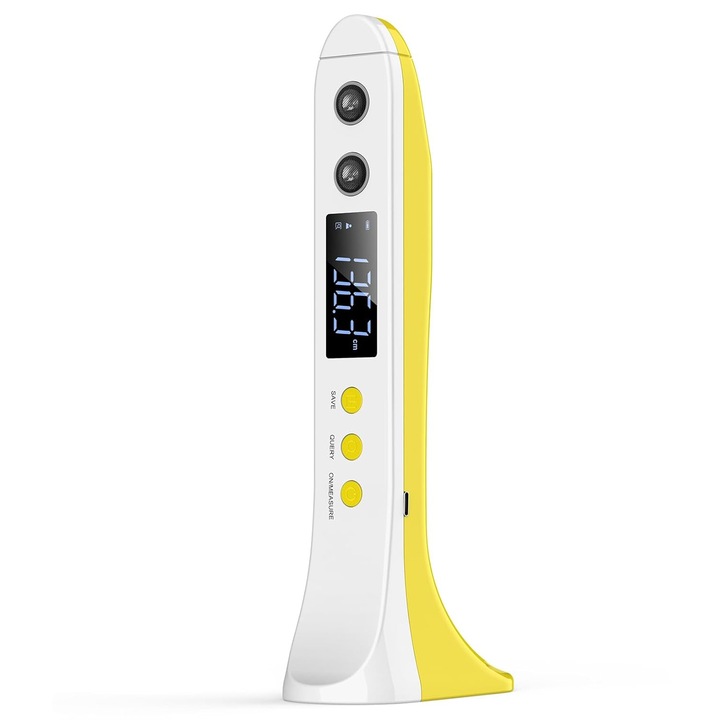 Stadiometru ultrasonor, pentru copii si adulti, conectivitate Bluetooth, aplicatie mobila, inregistrare date, previziune inaltime, alimentare baterie, USB, culoare Galben, Verde