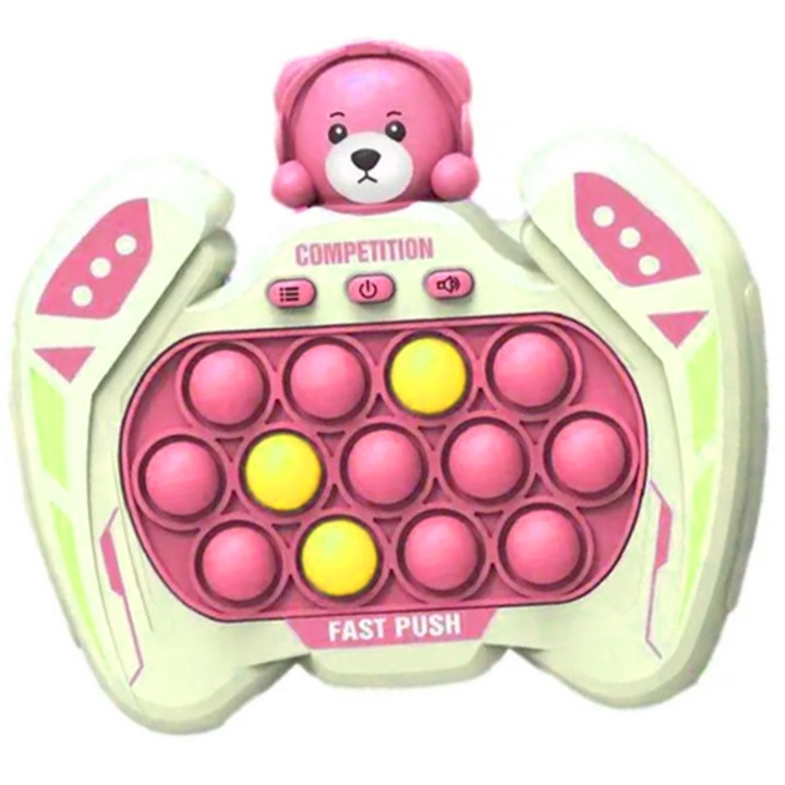 Jucarie Pop It Electronic, consola, cu sunete si lumini, antistres, senzoriala, ajuta memoria si indemanarea, Ursuletul, E-Toy®