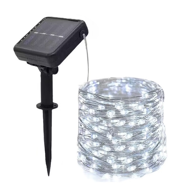 Ghirlanda luminoasa cu leduri, FreeBiz®, 8 moduri, 200 led-uri, 22m, Alb rece
