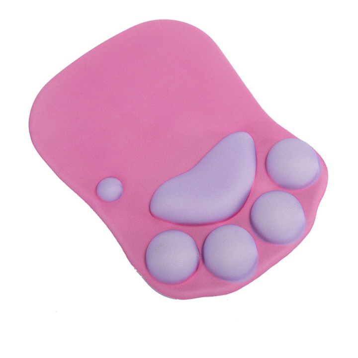 Mousepad ergonomic, GOGOU®, cu suport pentru incheietura mainii cu spuma de memorie, forma labei de pisica, 20x27cm, Roz inchis