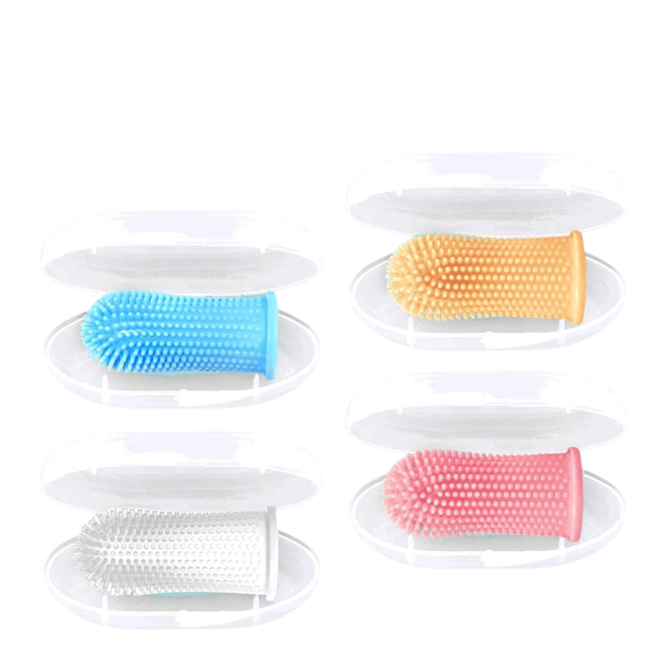 Set 4 Periuta de dinti degetar 360° din silicon pentru gingii bebe, enkourakoko®, Multicolor