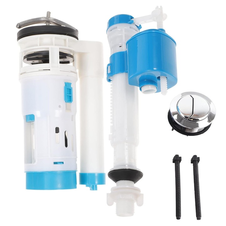 Изходен механизъм за тоалетна чиния, Darklove, Лесен за инсталиране, Устойчив на корозия, Механично задвижване, Ергономичен дизайн, Двойно натискане, Универсален, За резервоар 23-27 см, ABS/Неръждаема стомана, Бял/Сребрист