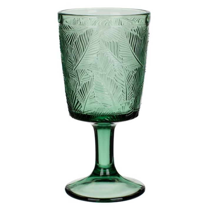 Комплект чаши 6 чаши, Вино/ Вода, Ексклузивни, Зелени, Релефен модел с листа, 335 мл