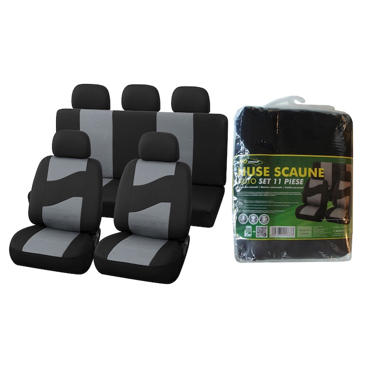 Huse Scaune Auto RoGroup Rider, cu fermoare pentru bancheta rabatabila, 11 bucati