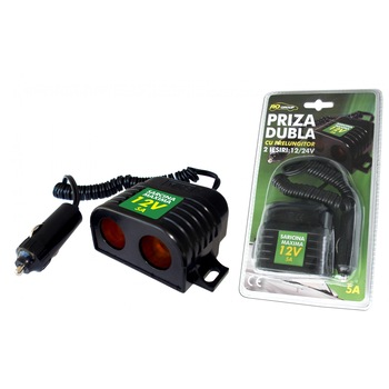 Priza bricheta dubla cu cablu, RoGroup, 12/24 V Priza bricheta dubla cu cablu, RoGroup, 12/24 V