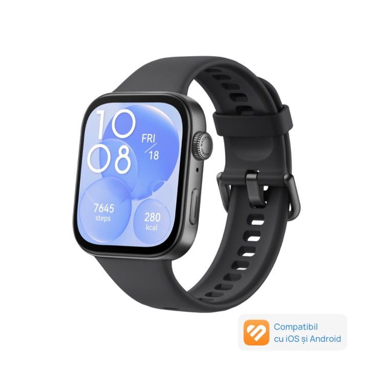 Smartwatch Huawei Watch FIT 3, Black Body with Black Fluoroelastomer Strap