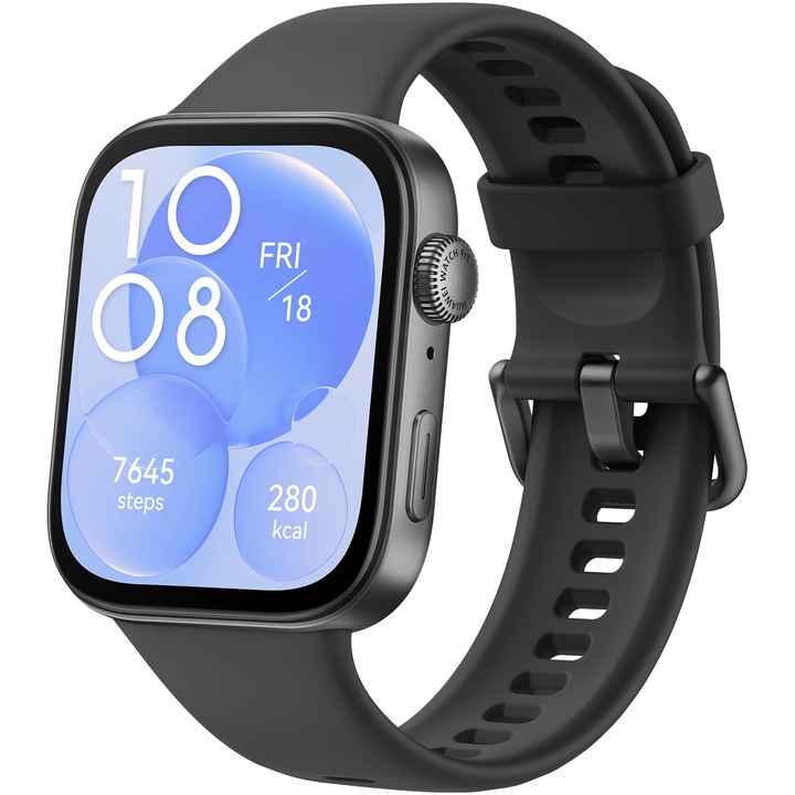 Смарт часовник Huawei FIT 3, Black Body, 43.2mm, Black Fluoroelastomer Strap