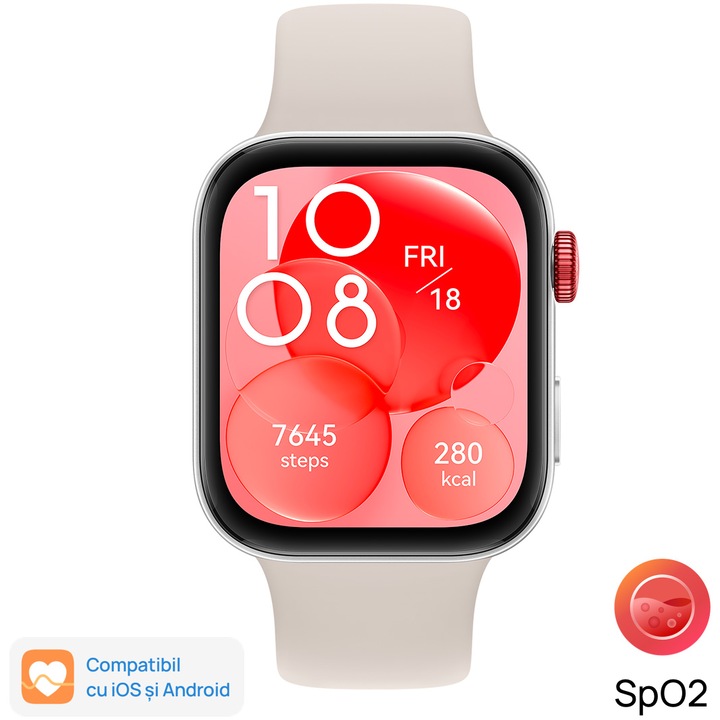 Смарт часовник Huawei Watch FIT 3, Сребрист корпус, White Fluoroelastomer Strap