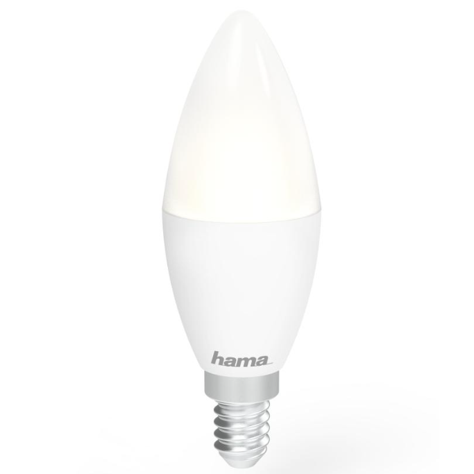 Bec LED inteligent Hama, Wi-Fi, E14, 5.5W (40w), 470 lm, temperatura lumina reglabila (2700-6500K), control vocal, Clasa energetica F