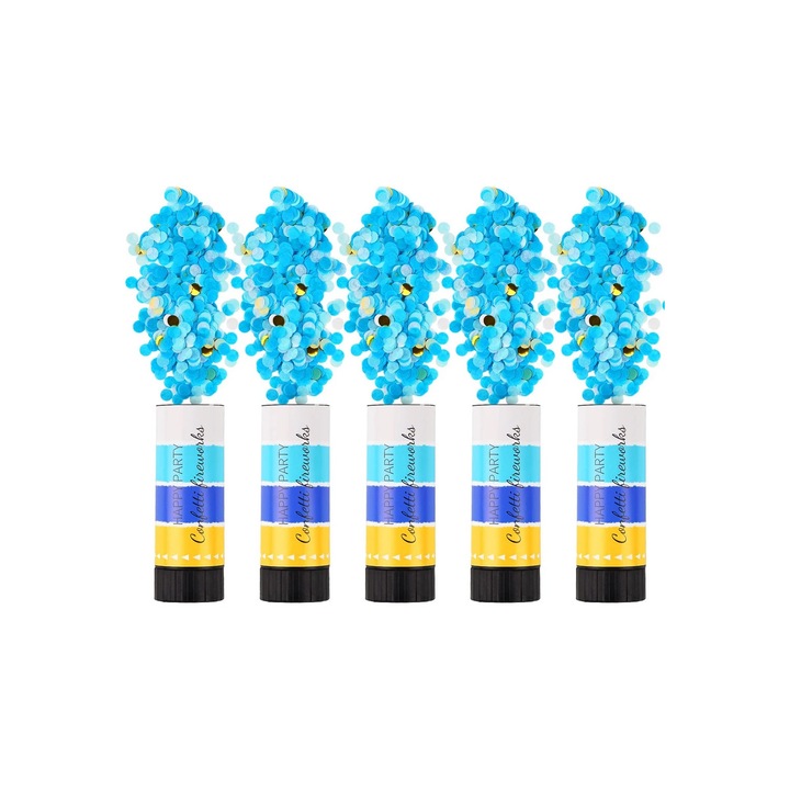 Konfetti ágyú, Kék/Arany, beltéri/kültéri használatra, 5 db, 10,5x4 cm