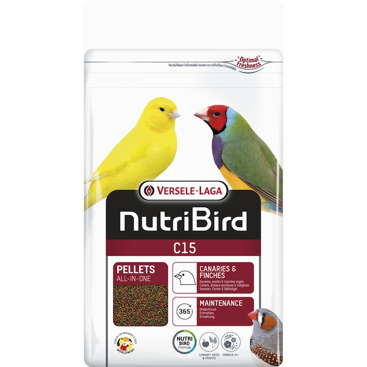 Hrana completa pentru Canari, Cinteze Tropicale si Europene, NutriBird C15, Versele-Laga, sac 3 Kg