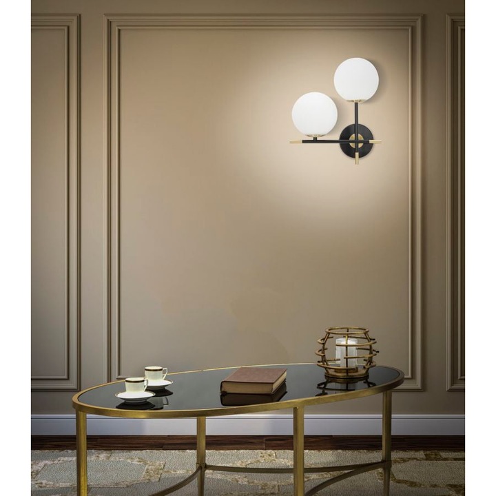 Fali lámpa Mauro Ferretti Darky Double 30X17X35 cm, Arany/Fehér/Fekete