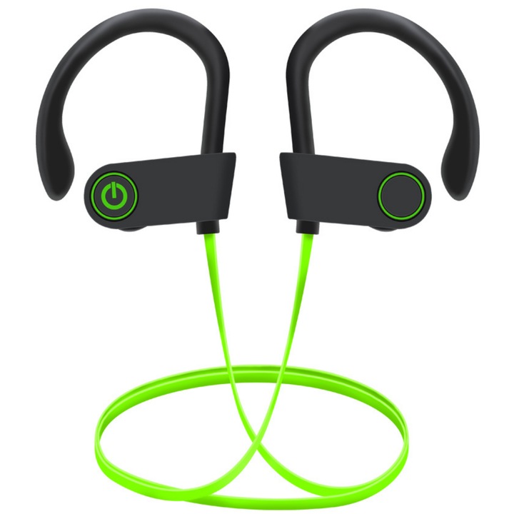 Casti wireless TehnoLab™ Sport, izolare fonica activa ANC, calitate sunet HiFi, rezistente la apa IPX5, HQ bass, fara fir, cu microfon, sport, Bluetooth 5.3, 20 ore autonomie, verde