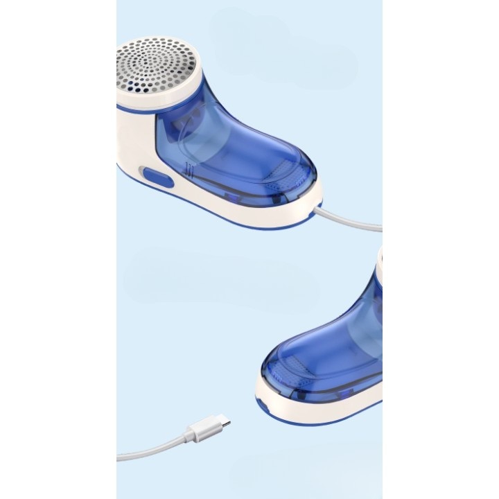 Aparat Pentru Curatat Scame, Par Si Praf, By Fitilomania, Pentru Diferite Tipuri De Material, Cu Lame Din Otel Inoxidabil, Incarcare Prin USB Type-C, Cu Perie De Curatare si Cablu USB Incluse, Albastru, 15 x 7 cm