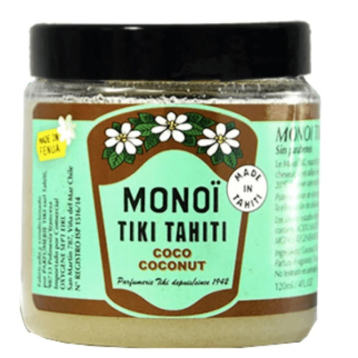 Ulei natural, TIKI Tahiti. Monoi Coconut, un amestec de ulei de nuca de cocos pur, Tahitian Gardenia, catifeleaza, hidrateaza, jar, 120 ml