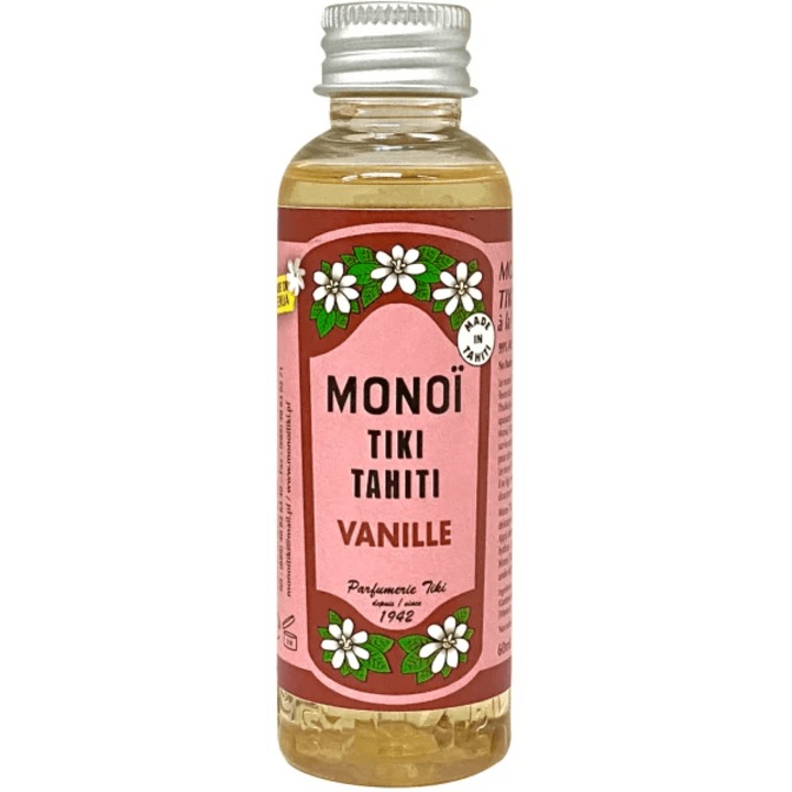 Ulei natural Monoi TIKI Tahiti Vanille Naturelle, un amestec de ulei de nuca de cocos pur si aroma de vanilie, 60 ml