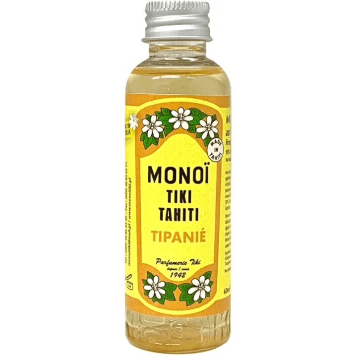 Ulei natural Monoi TIKI Tahiti Tipanie, un amestec de ulei de nuca de cocos pur si aroma de Frangipani, catifeleaza, hidrateaza, 60 ml