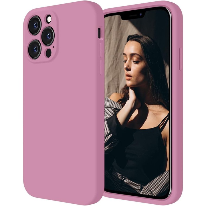 Силиконов предпазен калъф за Apple iPhone 13 Pro Max, SoftTouch, вътрешност микрофибър, Purple Lilac