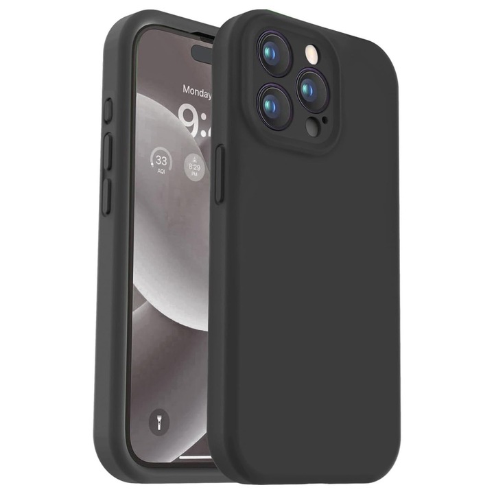 Husa de protectie din silicon pentru Samsung Galaxy A02S, SoftTouch, interior microfibra, Negru
