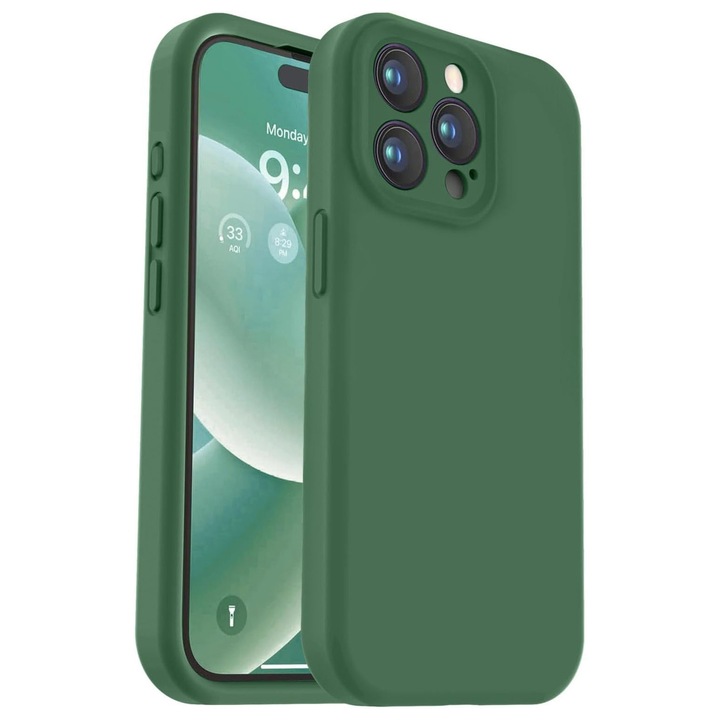 Калъф Силиконов Съвместим с Apple iPhone 15 Pro Max, SoftTouch, вътрешност от микрофибър, Dark Green