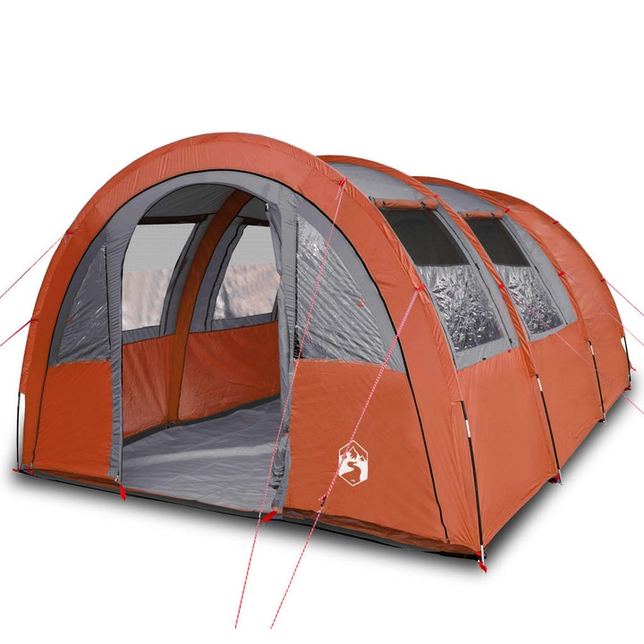 Cort de camping tunel 4 persoane vidaXL, gri/portocaliu, impermeabil, 12.85 Kg