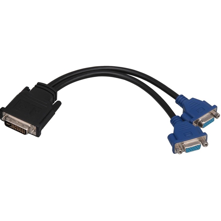 Adaptor splitter video DeTech DVI 24+5M la 2xVGA Negru