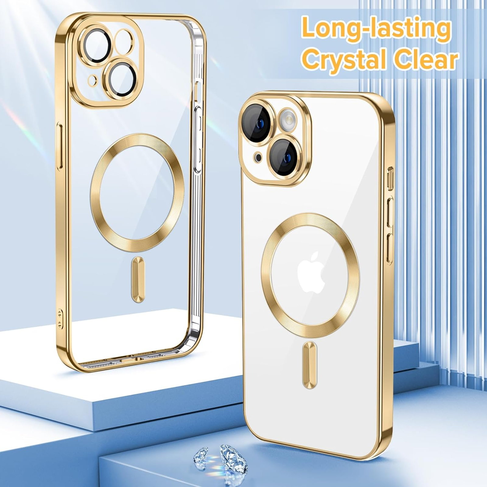 Husa Luxury tip MagSafe compatibila cu iPhone 13, Full protection, Margini colorate, Auriu