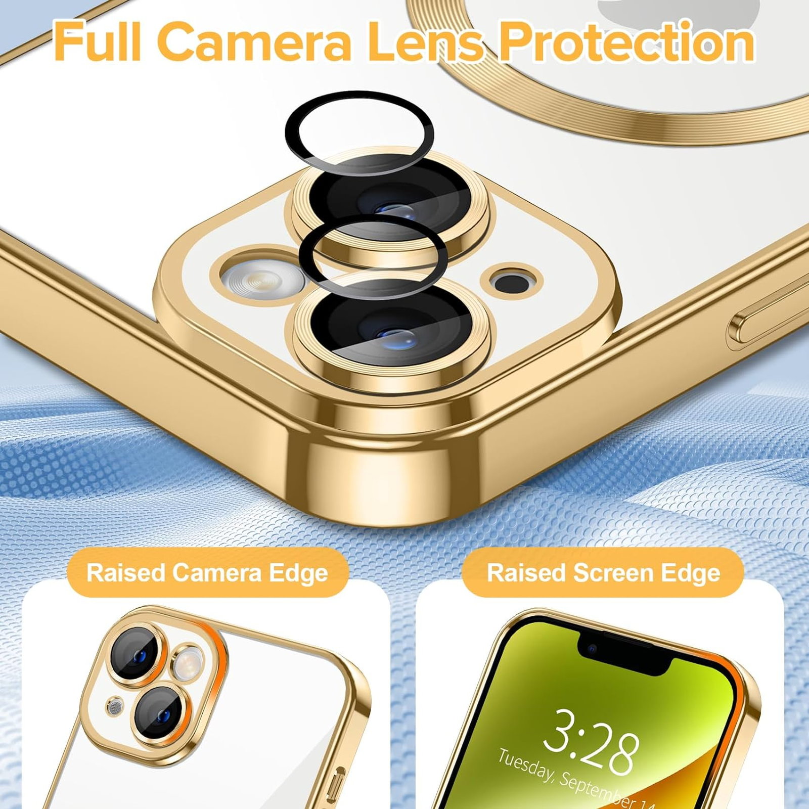 Husa Luxury tip MagSafe compatibila cu iPhone 13, Full protection, Margini colorate, Auriu