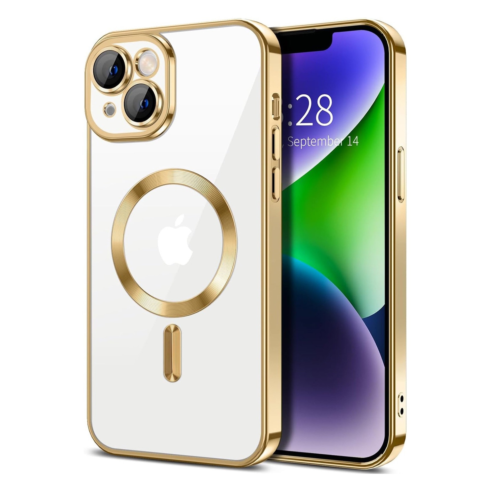 Husa Luxury tip MagSafe compatibila cu iPhone 13, Full protection, Margini colorate, Auriu