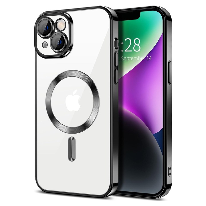 Husa Luxury tip MagSafe compatibila cu iPhone 13, Full protection, Margini colorate, Negru