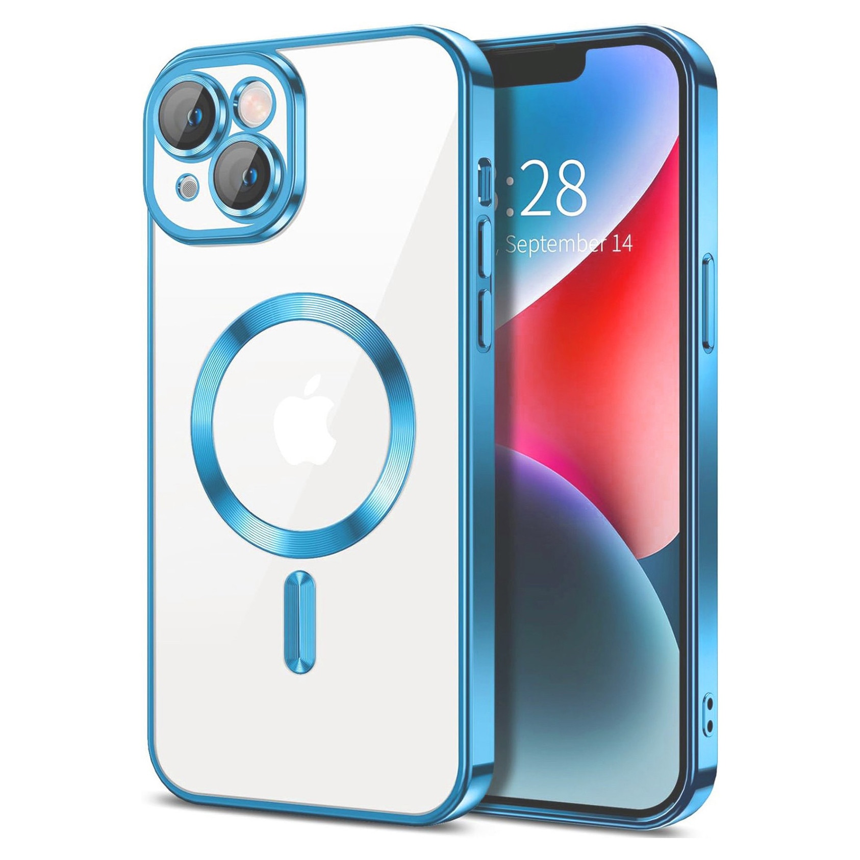 Husa Luxury tip MagSafe compatibila cu iPhone 14, Full protection, Margini colorate, Sierra Blue