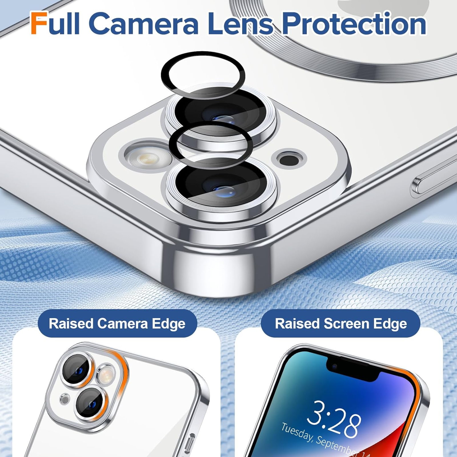 Husa Luxury tip MagSafe compatibila cu iPhone 13, Full protection, Margini colorate, Argintiu
