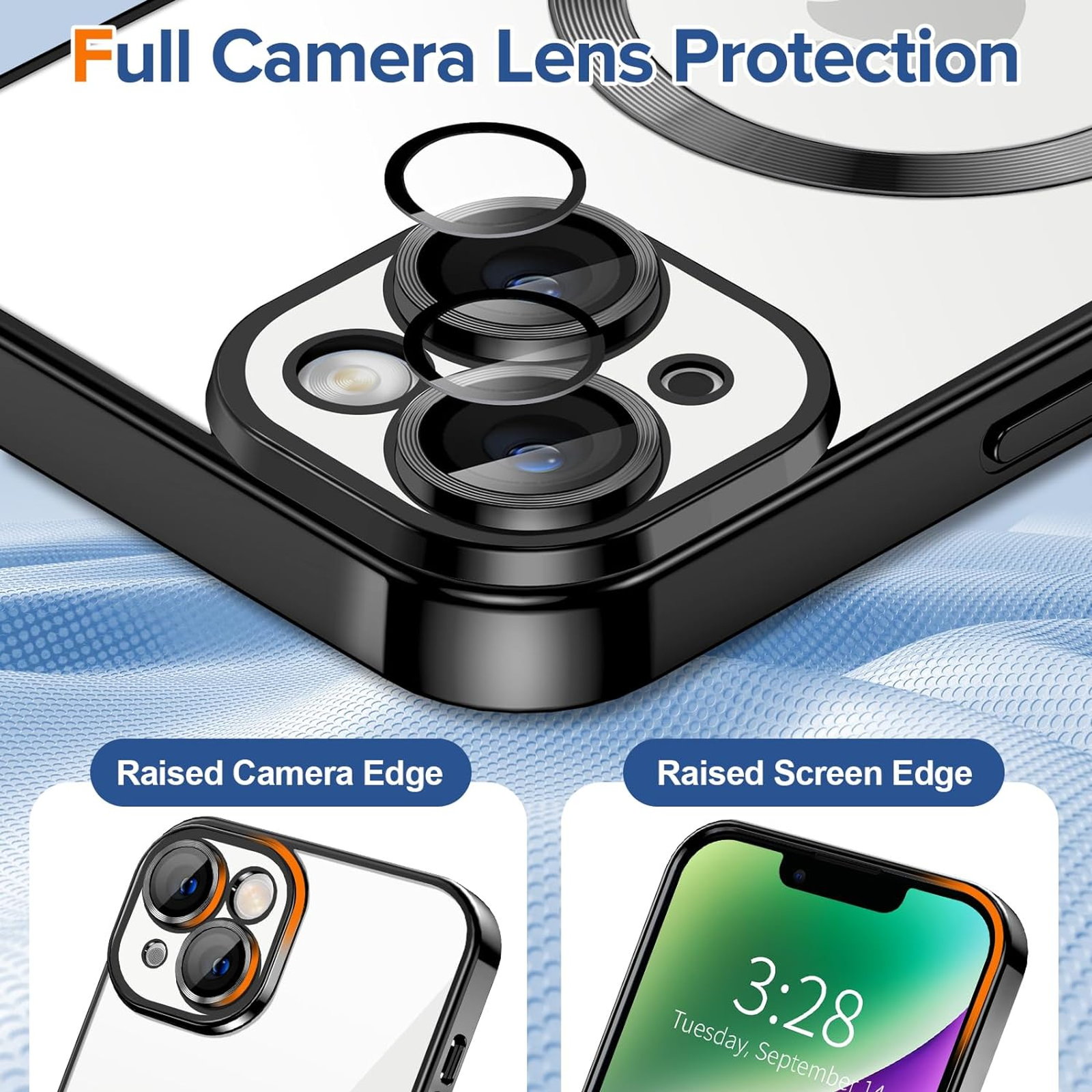 Husa Luxury tip MagSafe compatibila cu iPhone 14, Full protection, Margini colorate, Negru