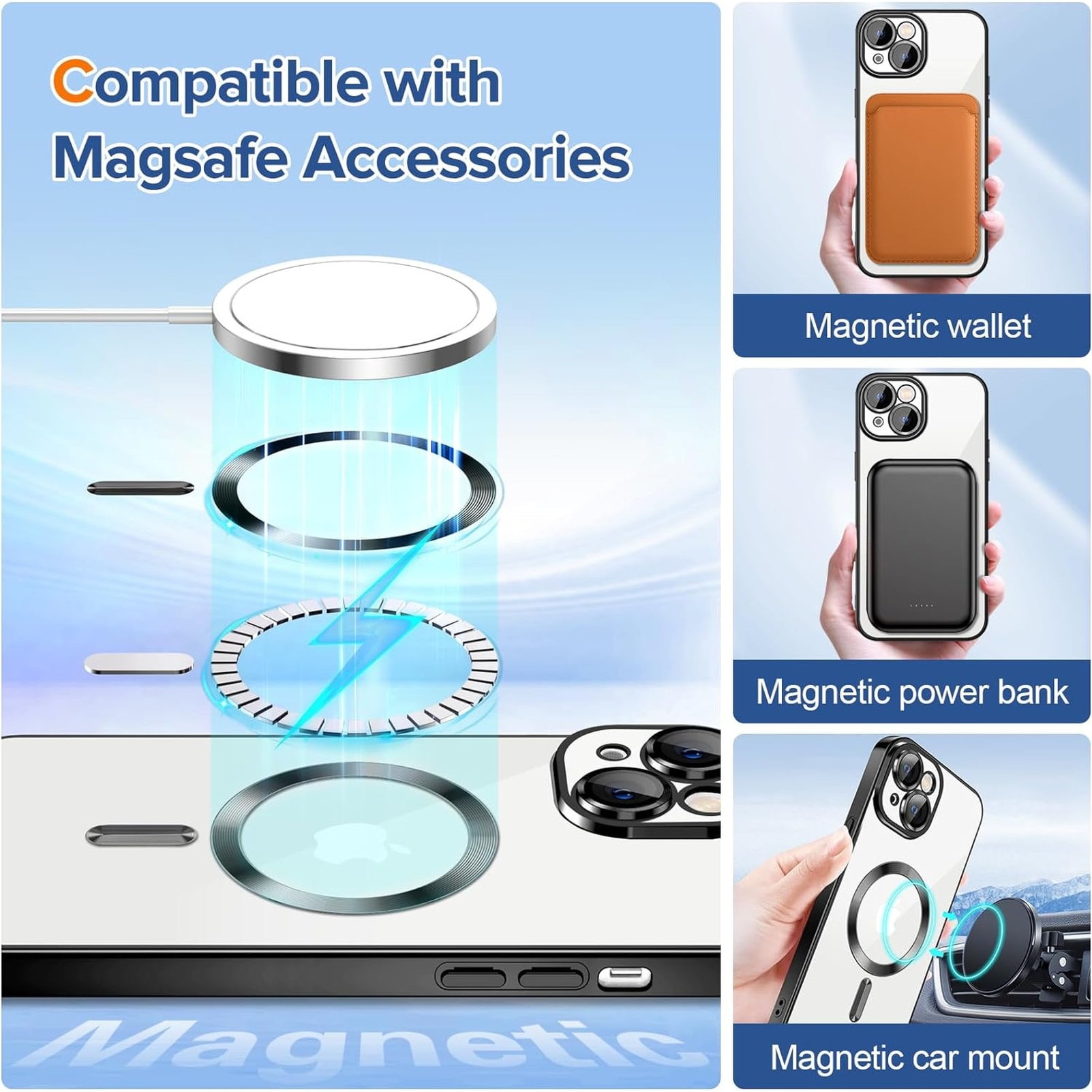Husa Luxury tip MagSafe compatibila cu iPhone 14, Full protection, Margini colorate, Negru