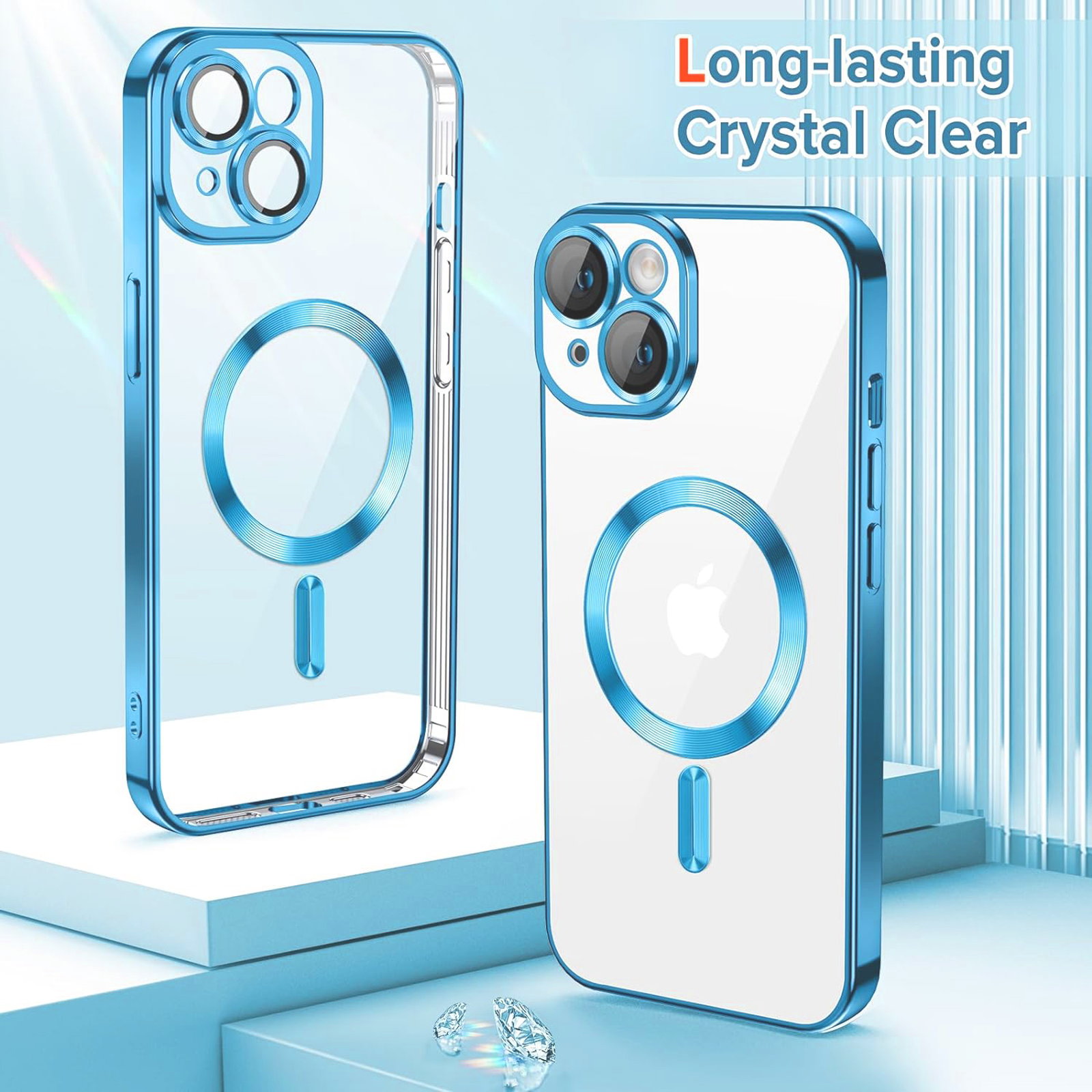Husa Luxury tip MagSafe compatibila cu iPhone 14, Full protection, Margini colorate, Sierra Blue