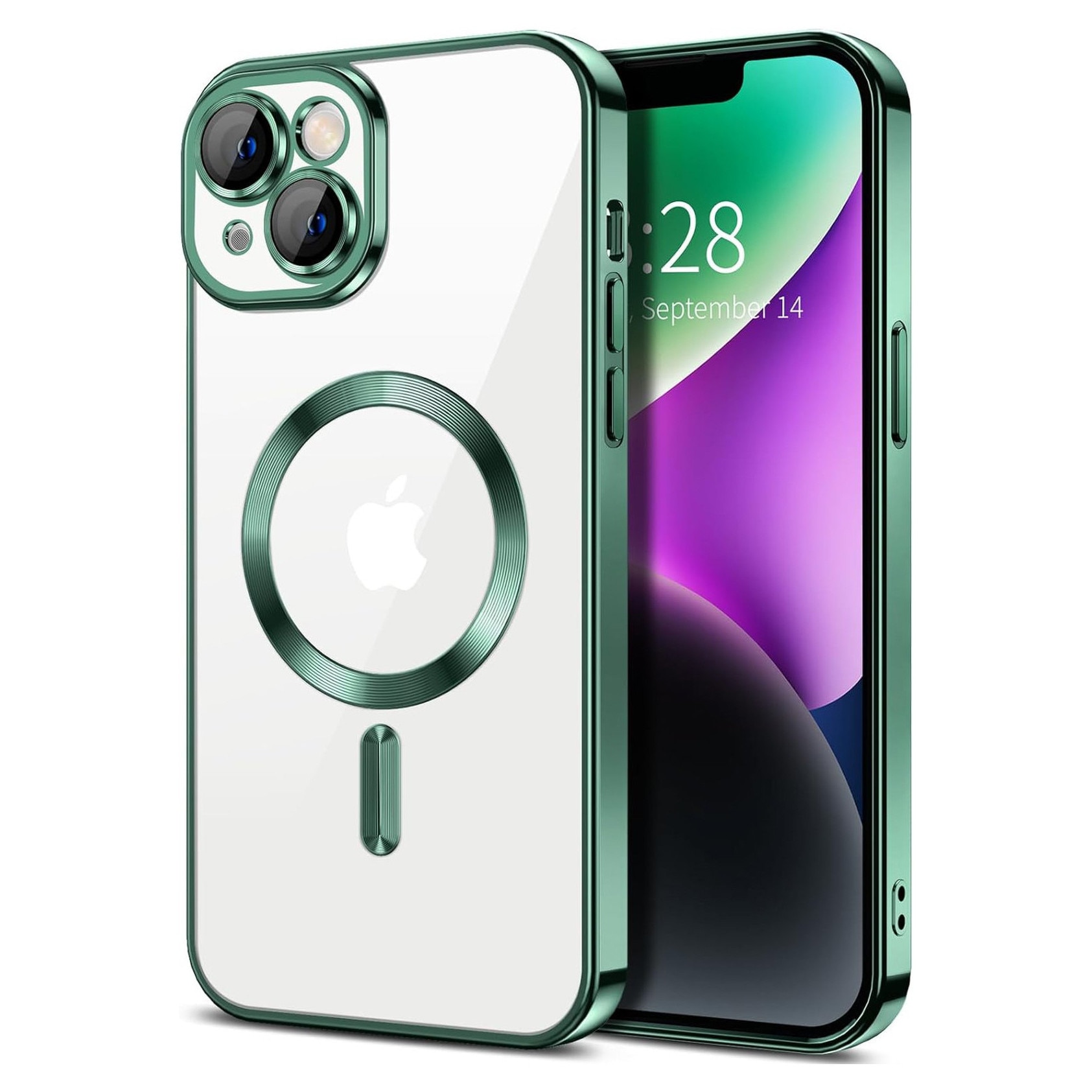 Husa Luxury tip MagSafe compatibila cu iPhone 13, Full protection, Margini colorate, Verde