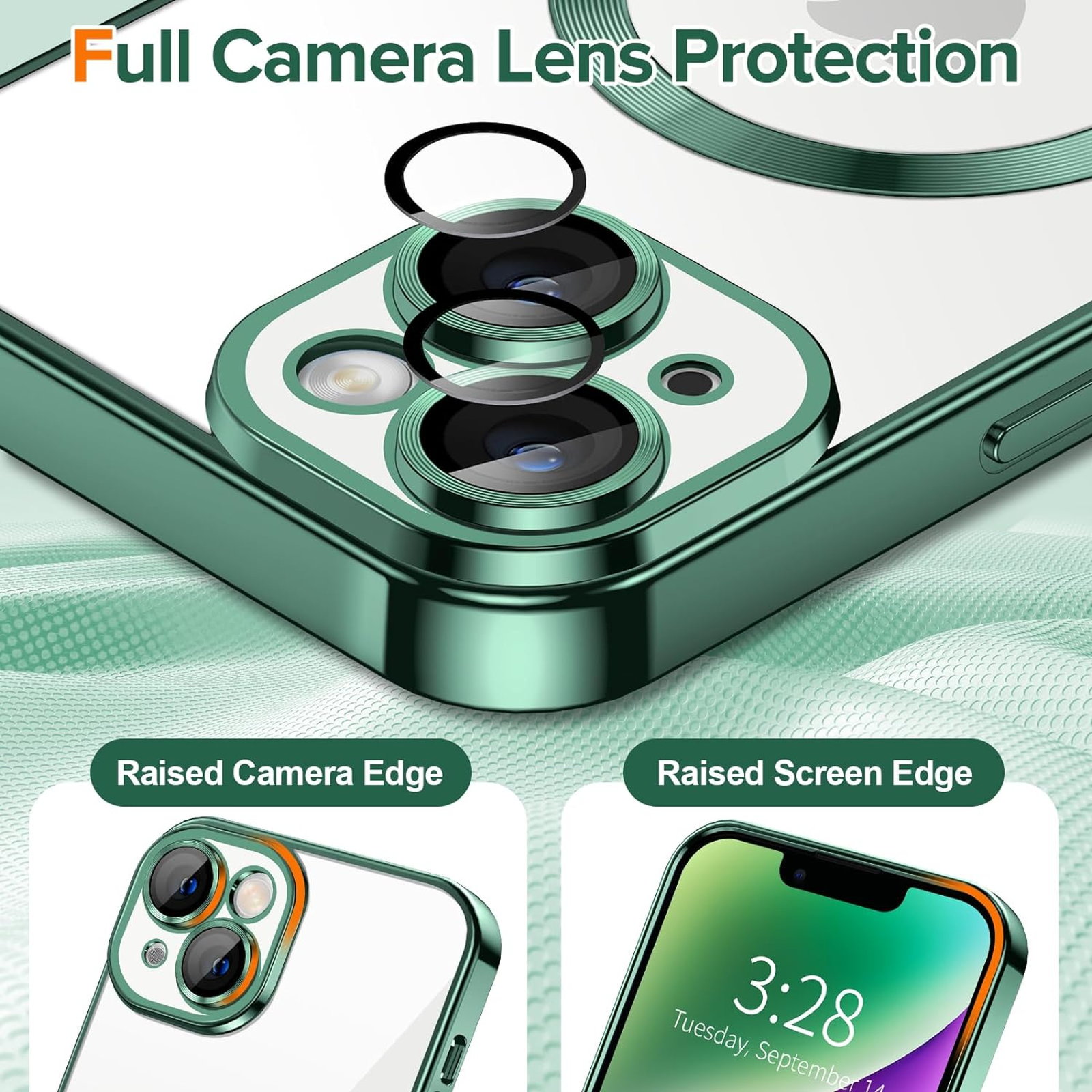 Husa Luxury tip MagSafe compatibila cu iPhone 13, Full protection, Margini colorate, Verde