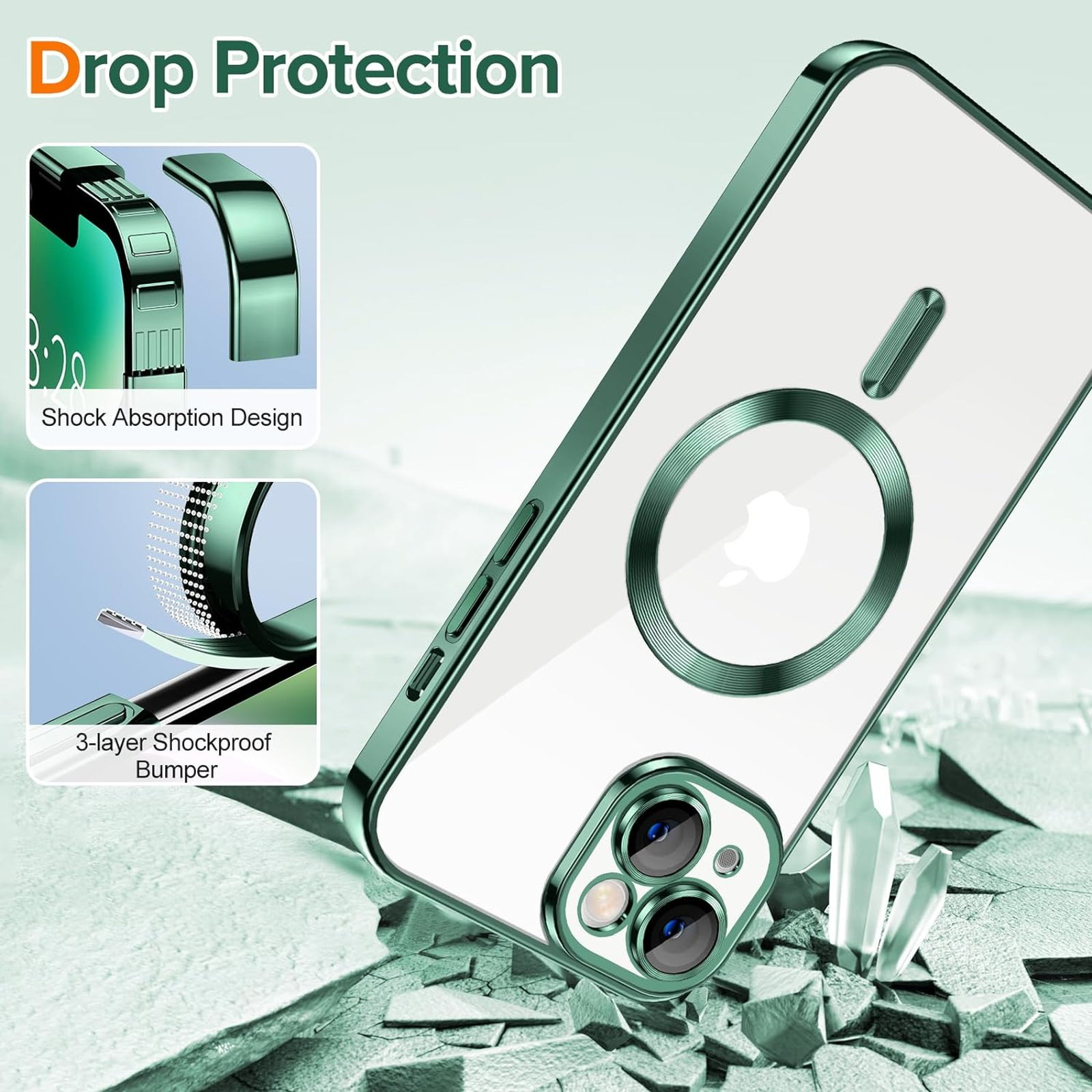 Husa Luxury tip MagSafe compatibila cu iPhone 13, Full protection, Margini colorate, Verde