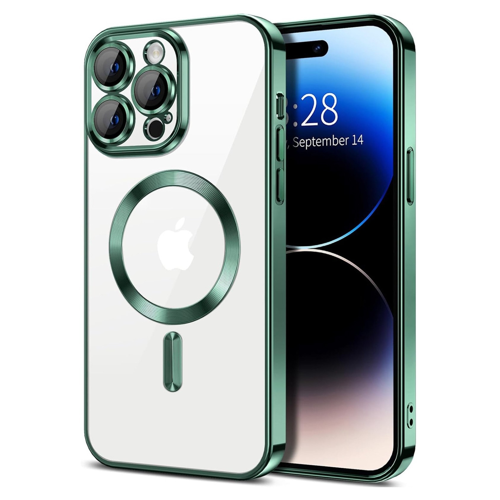 Husa Luxury MagSafe compatibila cu iPhone 14 Pro, Full protection, Margini colorate, Verde