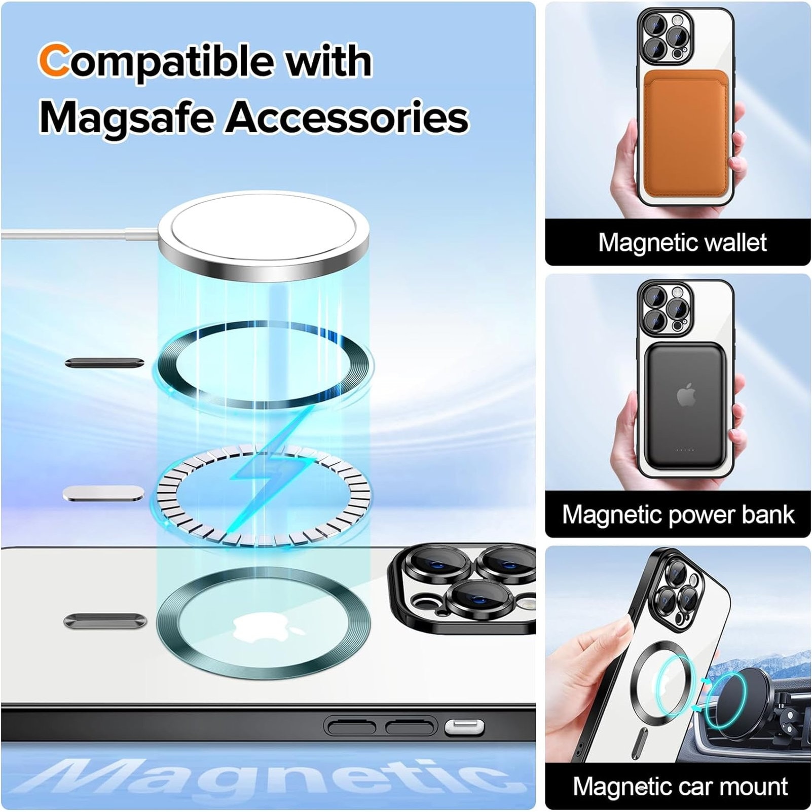 Husa Luxury tip MagSafe compatibila cu iPhone 14 Pro, Full protection, Margini colorate, Negru