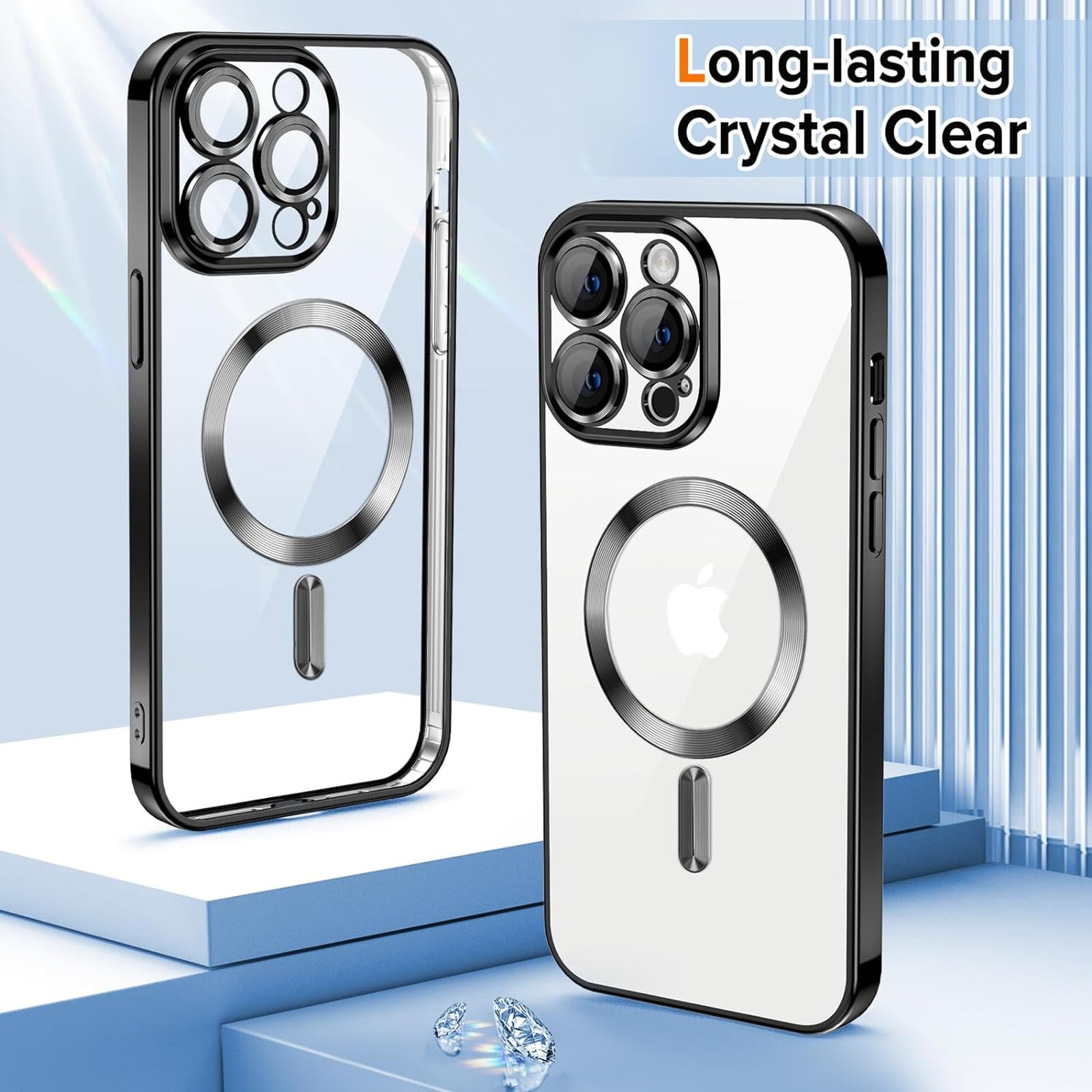 Husa Luxury tip MagSafe compatibila cu iPhone 14 Pro, Full protection, Margini colorate, Negru