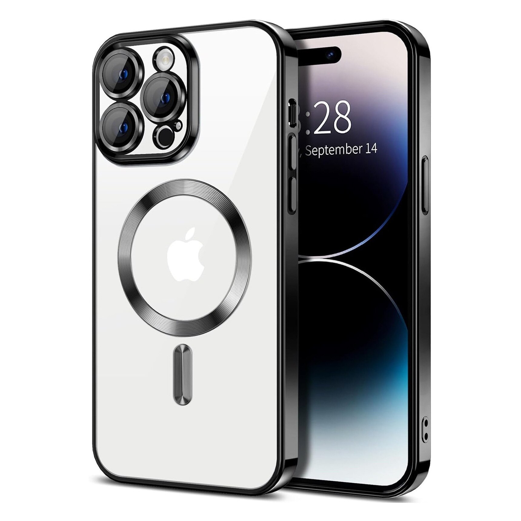 Husa Luxury tip MagSafe compatibila cu iPhone 14 Pro, Full protection, Margini colorate, Negru