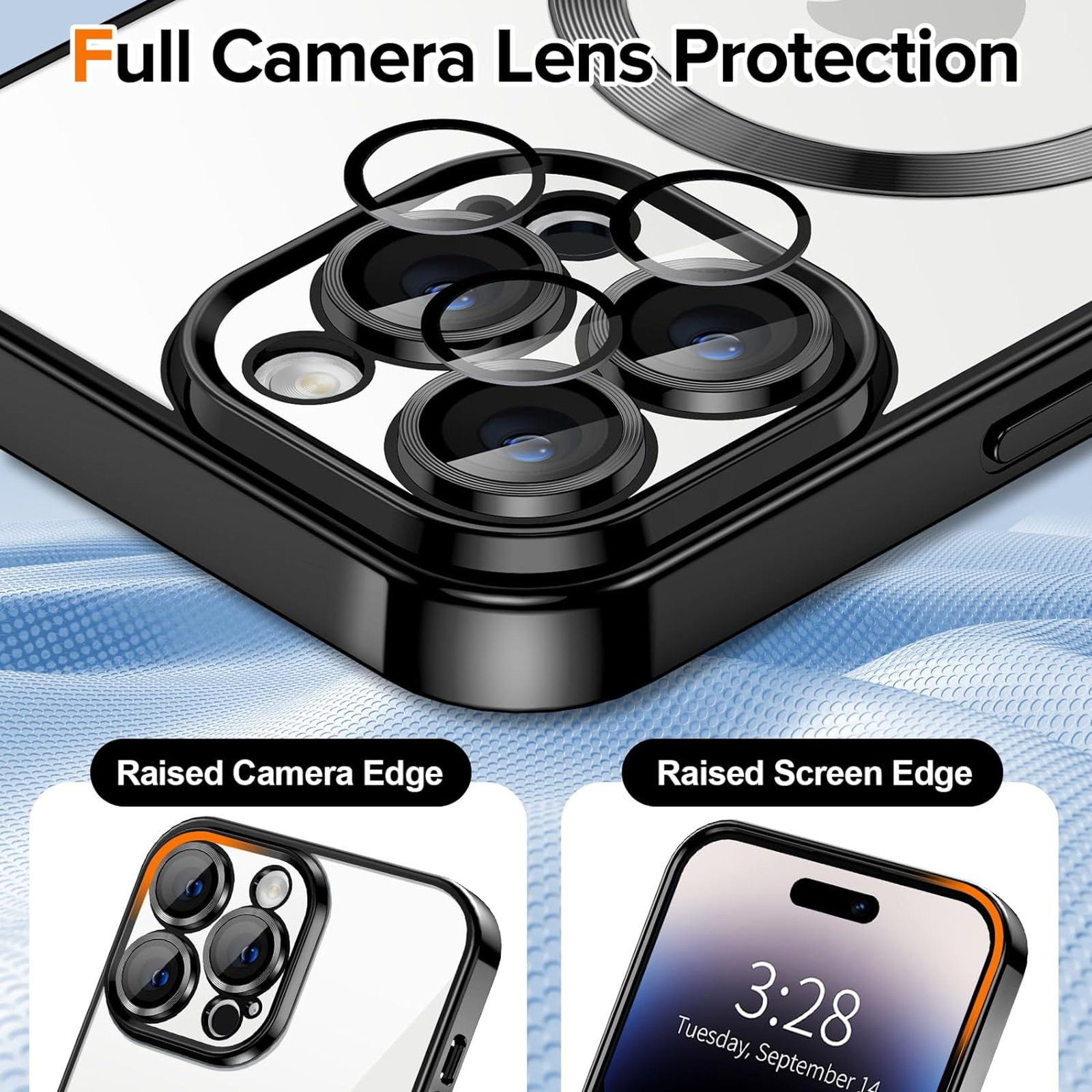 Husa Luxury tip MagSafe compatibila cu iPhone 14 Pro, Full protection, Margini colorate, Negru