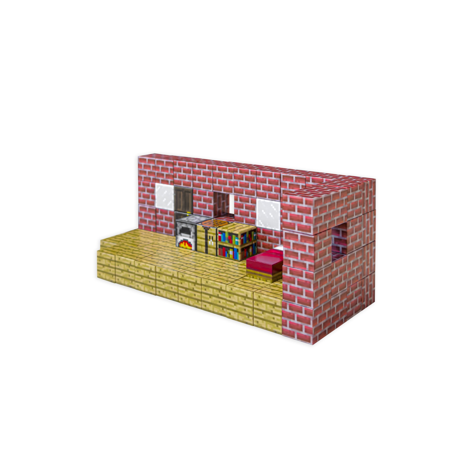 Minecraft, Магнитни блокове (80 блока) - Тухлена къща + 3 фигурки - eMAG.bg