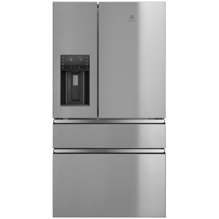 Electrolux LLI9VE54X0 Side by side hűtőszekrény, 617 l, No Frost, Wi-Fi, CustomFlex, LCD kijelző, Érintő vezérlés, LED világítás, E energiaosztály, M 178 cm, Ujjlenyomat mentes rozsdamentes acél